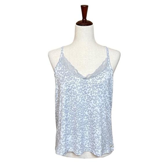 BCBGMaxAzria Lace Trim Top Cami Racer Back. Grey White Print Size M #1162 NWT - Picture 1 of 7